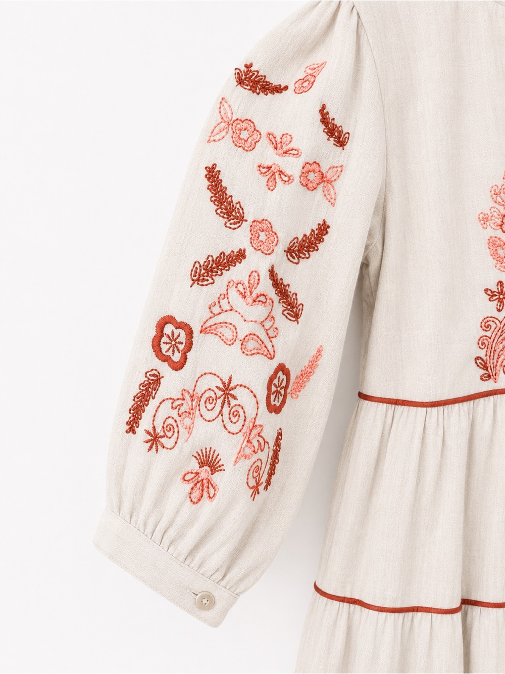 Fig + Flower Embroidered Midi Dress Medium Boho Tiered Prairie Cottagecore Dress - Picture 5 of 6